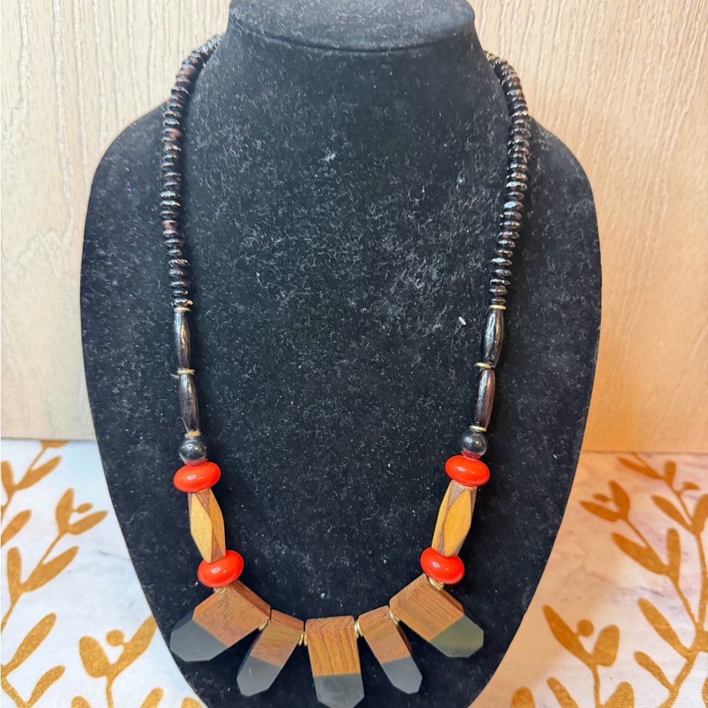 Black and Red  Wooden Bead Necklace